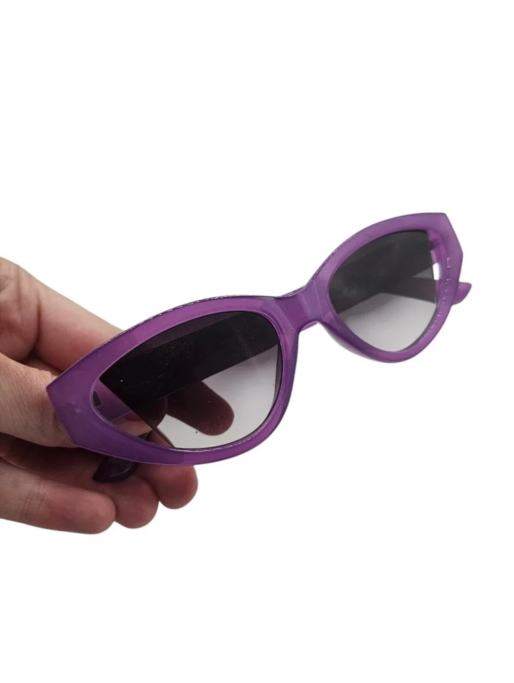 Vintage Mod Inspired Cat Eye Sunglasses Purple Plastic Frames Black Lenses